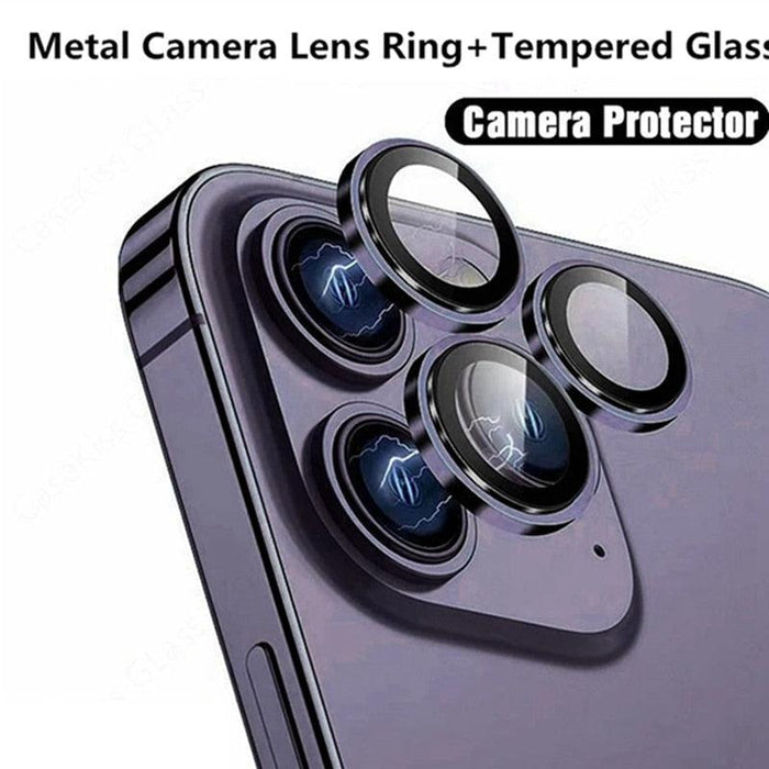 9H Tempered Glass Camera Cover Screen Protector Metal Ring Decoration Accessories For iPhone 14 13 Pro Max Metal Camera Lens Ring Glass Camera Lens Protectors for iPhone 14 13mini 13pro 14plus 14pro Camera Film