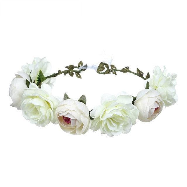 Women Girls Flower Headband Bride Flower Crown Hairband Hair Accessories Wedding Party Spring Bohemia Wreath Headpiece Headwear  Flower Wreath Crown Wedding Garland Headband Floral Hair Accessories For Women And Girls