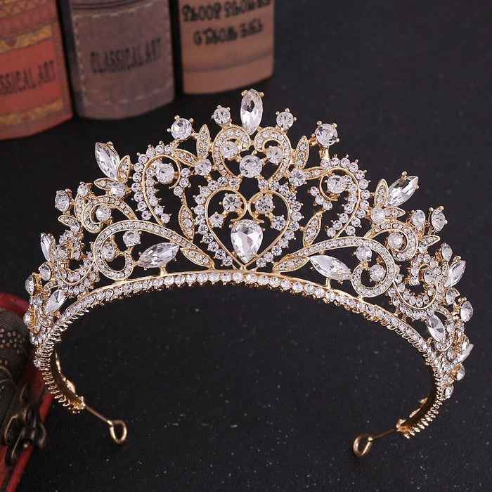 New Gold Color Crown Hair Accessories Luxury Crystal Tiara For Women Wedding Headdress Bridal Hair Jewelry Crystal Crown Pageant Bridal Wedding Hair Jewelry Accessories