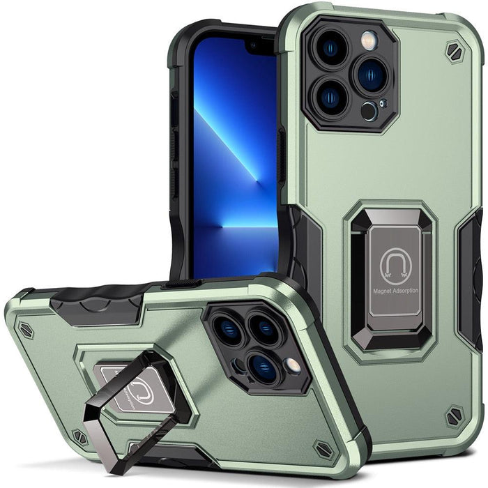 Green Shockproof Armor Case for iPhone 13 Pro Max 13 mini Ring Stand Phone Back Cover for iPhone 12 11 Pro Max Kickstand Case Built-in 360° Rotating Ring Kickstand Magnetic Case