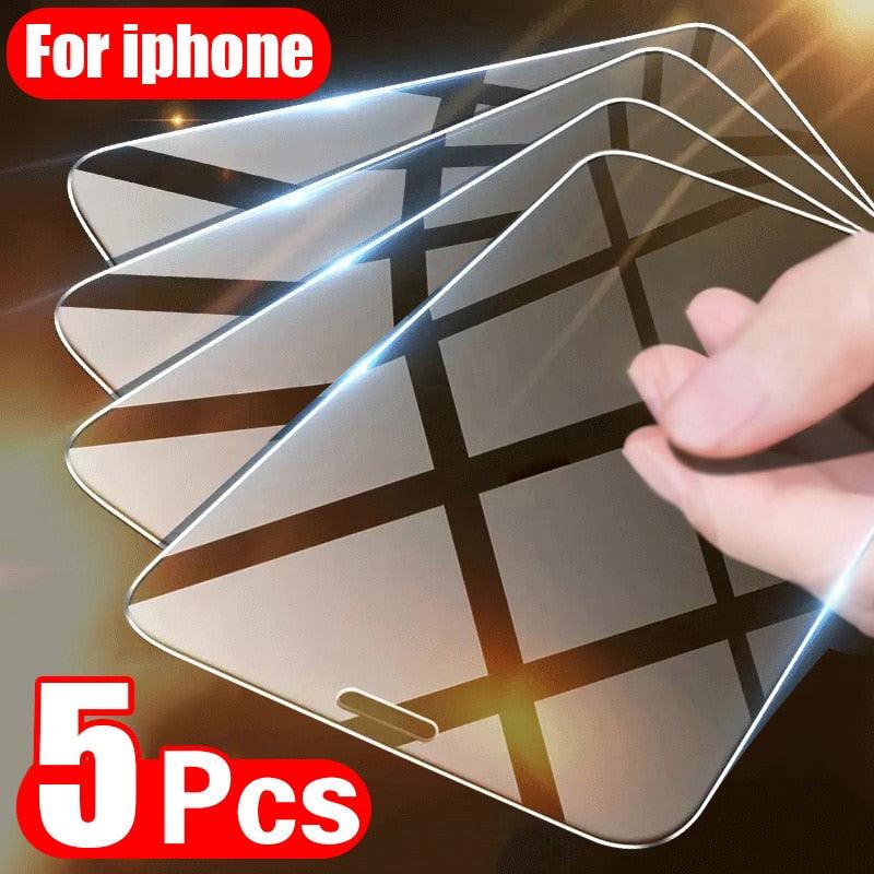 5PCS Screen Protector for iPhone 14 11 12 13 Pro XR X XS Max Tempered Glass for iPhone 12 13 Pro Max Mini 11 7 8 6 6S Plus Glass Full Coverage Tempered Glass Screen Protector