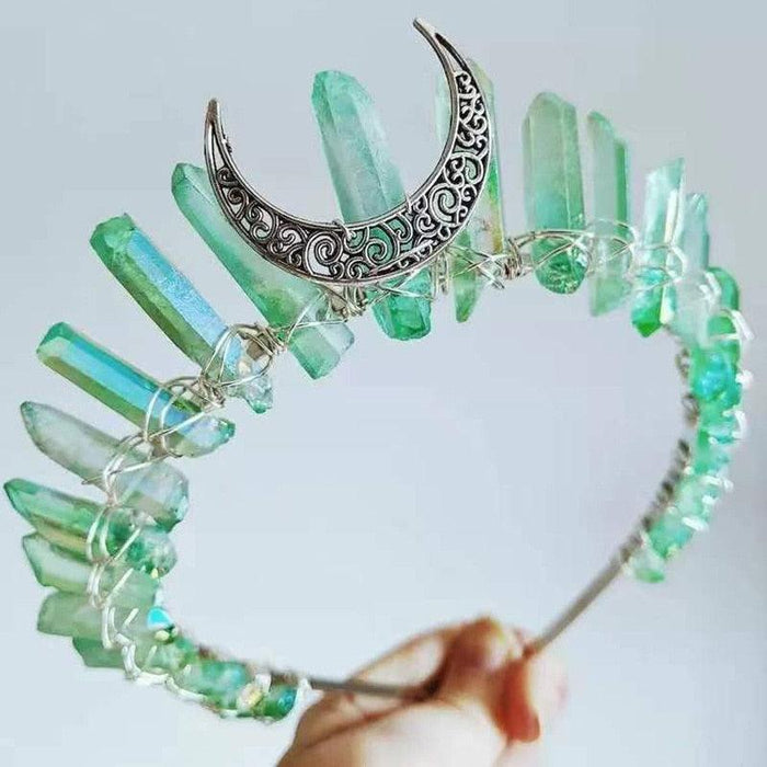 Romantic Colorful Jewelry Tiara Crown Rainbow Raw Quartz Crystal Headband Ethnic Antique Moon Bridal Hair Accessories Hair Hoop  Rhinestone Tiara Mermaid Headband for Woman Weeding and Parties