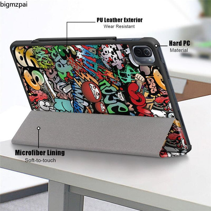 Redmi pad 2022 10.6 For Tablet Xiaomi Pad 5 Case Kids Folding Smart Cover Leather Protective Cover Mi Pad 5 Pro Case Stand Function Leather Case Cover Printed High Quality Leather Protective Cover