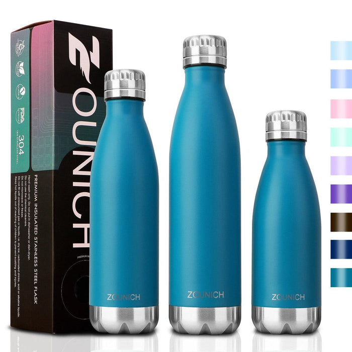 Neon Blue Water Bottle for Men Women & Kids Double Wall Stainless Steel Water Bottle Thermos Insulated Vacuum Flask Gym Sport Shaker Bottle Portable Thermoses Stylish Stainless Steel Bottle Keeps Water & Beverages All Day Hot Or Cold