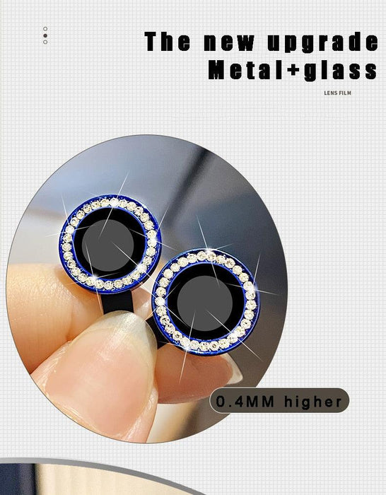 Glitter Diamond Rhinestones Metal Ring Camera Tempered Glass For iPhone 11 12 13 14 Pro Max Mini Plus Lens Protector Full Cover 9H Tempered Glass Camera Lens Protector Metal Single Ring Full Coverage Camera Lens Protector