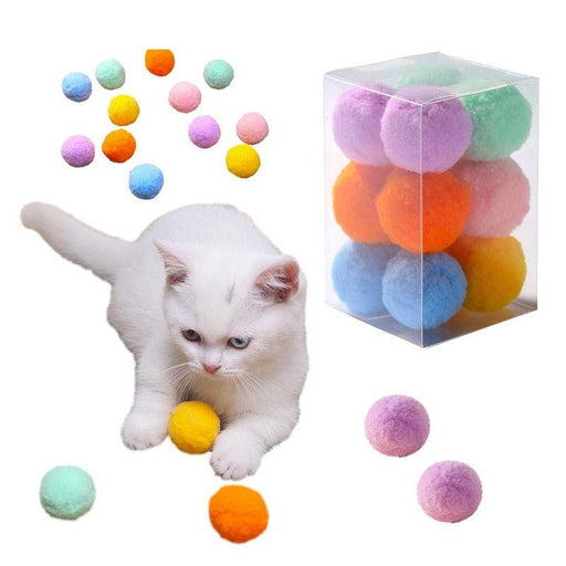 12Pcs/lot Funny Cat Toys Stretch Plush Ball Toys for Cats Colorful Interactive Cat Pom Pom Kitten Toy Pet Supplies  Plush Balls for Training and Kitten Play