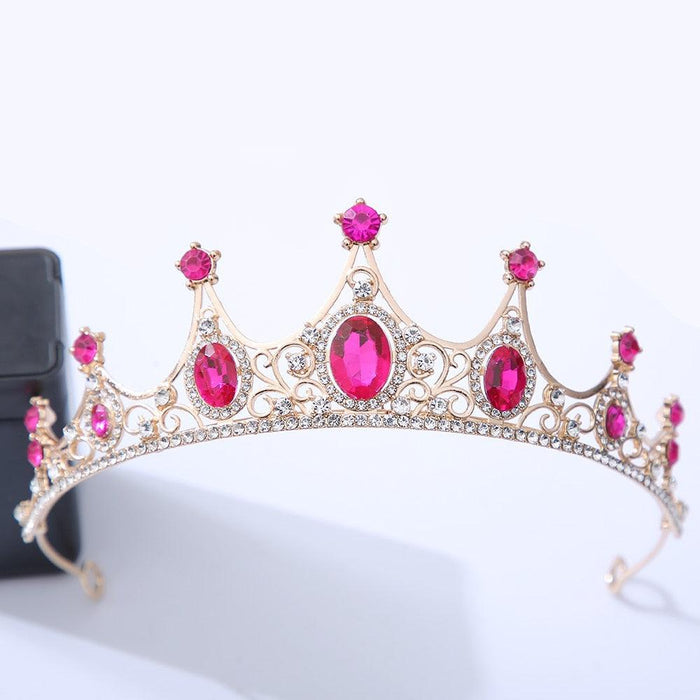 Luxury Elegant Purple Rose Red Crystal Crown Hair Accessories Tiara Women Party Rhinestone Bridal Crown New Hair Jewelry Wedding Tiara Crown Bride Rhinestone Tiaras Full Round Headpieces For Birthday