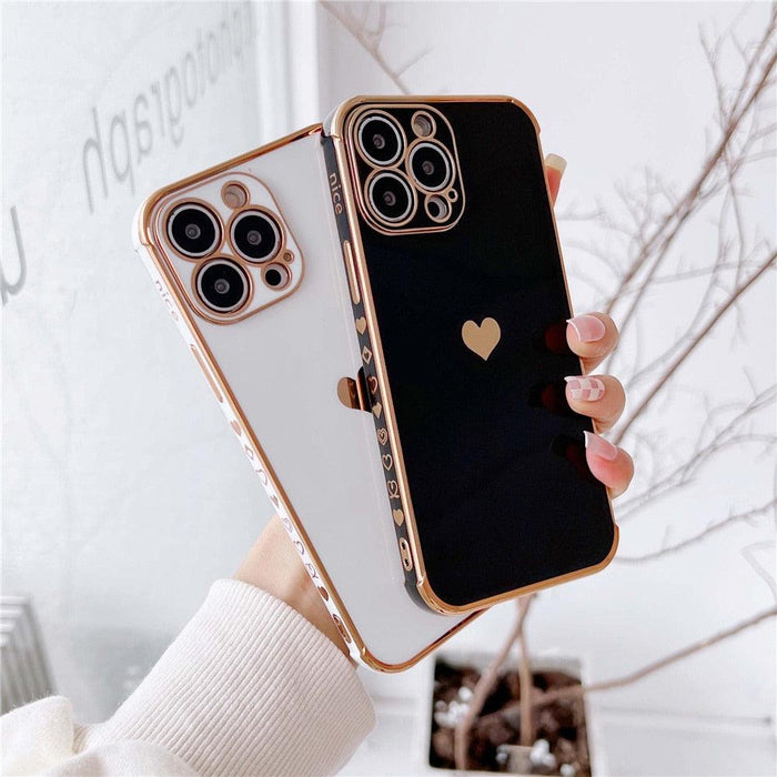 Luxurious Heart Soft Anti-Scratch Full Lens Protection Silicone Girls Shockproof Phone Case for iPhone Phone Case For iPhone 14 13 12 Pro 12Mini Soft Women Elegant Love Heart Shockproof Bumper Phone Case