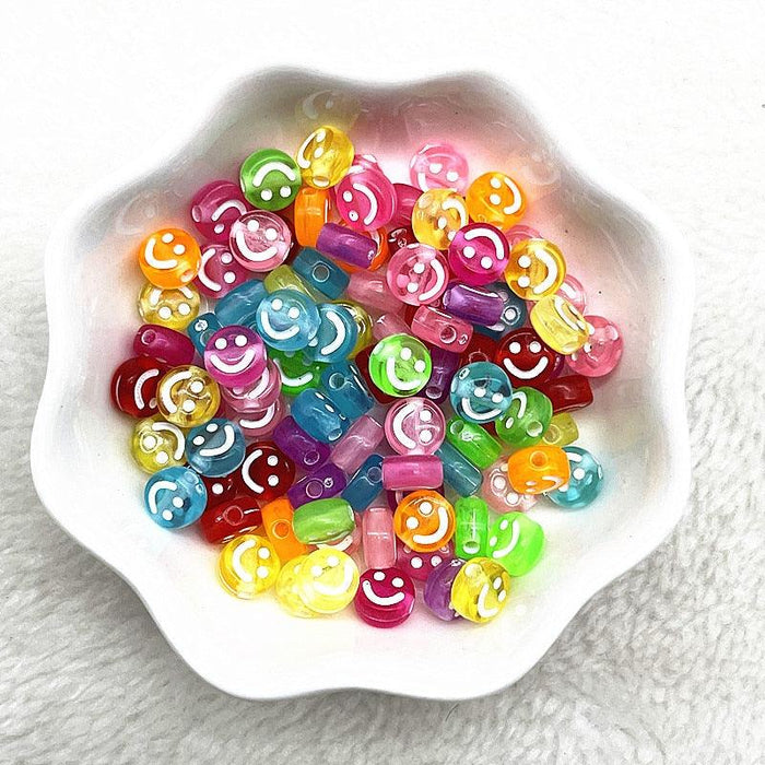 100-400pcs 7x4mm Oval Shape Smiling Face Acrylic Loose Spacer Beads for Jewelry Making Handmade Bracelet Accessories Smiley Letter Beads for Jewelry Making Bracelet Necklace