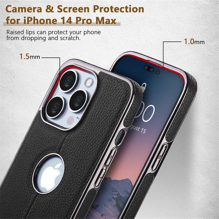 Luxury Texture Leather Case for iPhone 14 Pro MAX Plus Case With Hole Silicone Full Protection Back Cover Thin Flexible Soft Grip Luxury PU Leather Cover  Durable Anti-Scratch Full Phone Cases