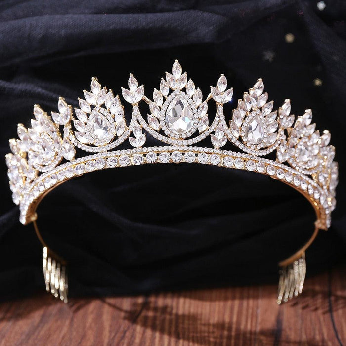 New Gold Color Crown Hair Accessories Luxury Crystal Tiara For Women Wedding Headdress Bridal Hair Jewelry Crystal Crown Pageant Bridal Wedding Hair Jewelry Accessories