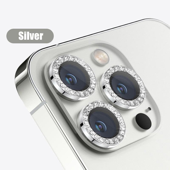 Glitter Diamond Rhinestones Metal Ring Camera Tempered Glass For iPhone 11 12 13 14 Pro Max Mini Plus Lens Protector Full Cover 9H Tempered Glass Camera Lens Protector Metal Single Ring Full Coverage Camera Lens Protector