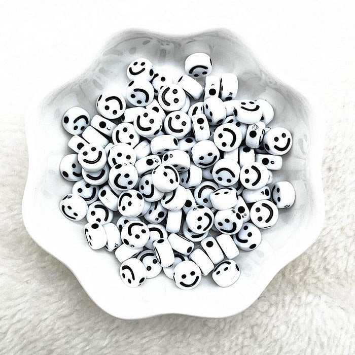 100-400pcs 7x4mm Oval Shape Smiling Face Acrylic Loose Spacer Beads for Jewelry Making Handmade Bracelet Accessories Smiley Letter Beads for Jewelry Making Bracelet Necklace