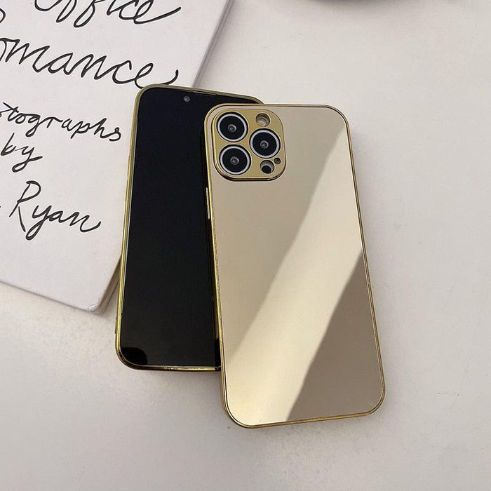 Luxury Clear Back Mirror Shock-Absorption Anti-Scratch Bright Reflection Protective Case Cover Silver Golden Mirror Shockproof Case for iPhone 14 13 12 Pro Max 11 X XR XS 8Plus iphone Hard Back Cover