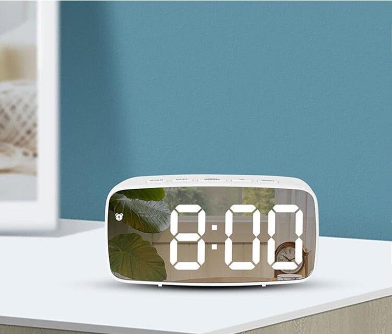 Acrylic/Mirror Alarm Clock LED Digital Clock Voice Control Snooze Time Temperature Display Night Mode Digital Alarm Clock, LED Bedside Clock with 6-Level Brightness Dual Alarm Adjustable Volume with 3 Alarm Sound Alarm Clock for Bedroom Office