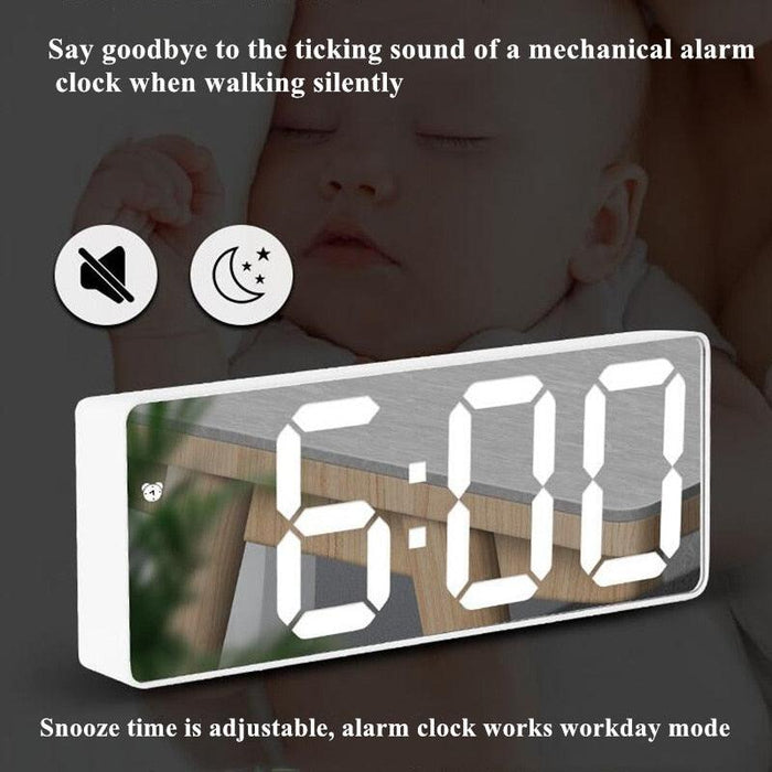 Acrylic/Mirror Alarm Clock LED Digital Clock Voice Control Snooze Time Temperature Display Night Mode Digital Alarm Clock, LED Bedside Clock with 6-Level Brightness Dual Alarm Adjustable Volume with 3 Alarm Sound Alarm Clock for Bedroom Office