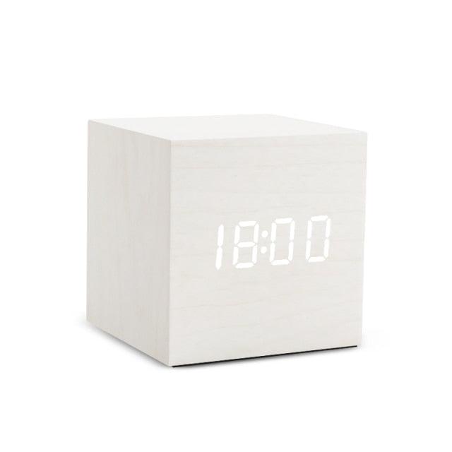 Alarm Clock LED Wooden Watch Digital Alarm Clock with Wooden Electronic LED Time Display 3 Alarm Settings Humidity & Temperature Detect Wood Made Electric Clocks Table Voice Control Digital Wood USB/AAA Powered Electronic Desktop Clocks