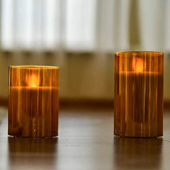 Amber Glass LED Flameless Candles Real Pillar Wax Flickering Moving Wick Effect Gold Halloween Glass Candle Set with Remote Control Cycling Timer Flickering With Remote Battery Operated For Wedding Festival Decorations Gift