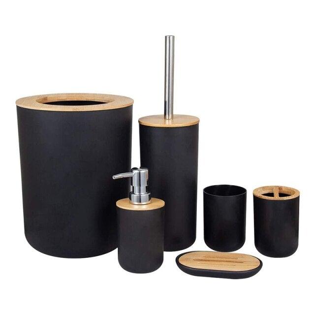 Bamboo Bathroom Accessories Set Plastic Bathroom Kit Soap Dispenser Toothbrush Cup Soap Dish Toilet Brush Holder Trash Can Bathroom Accessories Toothbrush Holder Toothbrush Cup Soap Dispenser Soap Dish Toilet Brush Holder Trash Can For Home Apartment