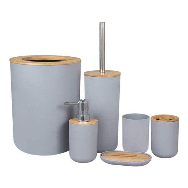 Bamboo Bathroom Accessories Set Plastic Bathroom Kit Soap Dispenser Toothbrush Cup Soap Dish Toilet Brush Holder Trash Can Bathroom Accessories Toothbrush Holder Toothbrush Cup Soap Dispenser Soap Dish Toilet Brush Holder Trash Can For Home Apartment