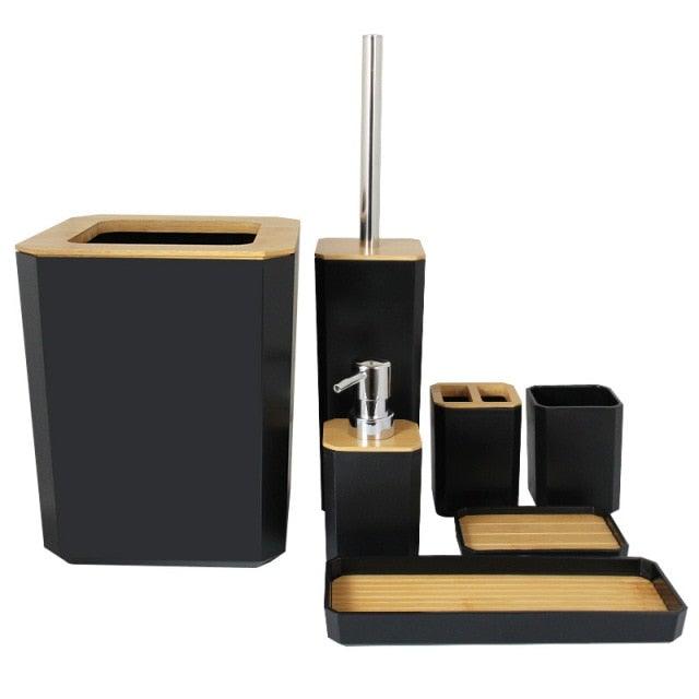 Bamboo Bathroom Accessories Set Plastic Bathroom Kit Soap Dispenser Toothbrush Cup Soap Dish Toilet Brush Holder Trash Can Bathroom Accessories Toothbrush Holder Toothbrush Cup Soap Dispenser Soap Dish Toilet Brush Holder Trash Can For Home Apartment