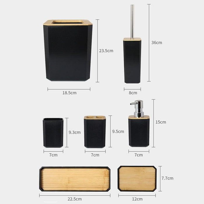 Bamboo Bathroom Accessories Set Plastic Bathroom Kit Soap Dispenser Toothbrush Cup Soap Dish Toilet Brush Holder Trash Can Bathroom Accessories Toothbrush Holder Toothbrush Cup Soap Dispenser Soap Dish Toilet Brush Holder Trash Can For Home Apartment