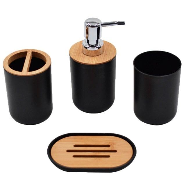 Bamboo Bathroom Accessories Set Plastic Bathroom Kit Soap Dispenser Toothbrush Cup Soap Dish Toilet Brush Holder Trash Can Bathroom Accessories Toothbrush Holder Toothbrush Cup Soap Dispenser Soap Dish Toilet Brush Holder Trash Can For Home Apartment