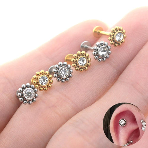 Bar Sun Flower Helix Piercing Tragus Cartilage Earrings Conch Labret Lip Ring Nose Stud Ear Jewelry Stainless Steel Jewelry Surgical Steel Stud Tragus Earring Nose Helix Studs Earrings Stainless Steel Piercings Jewelry Surgical Steel Helix Jewelry