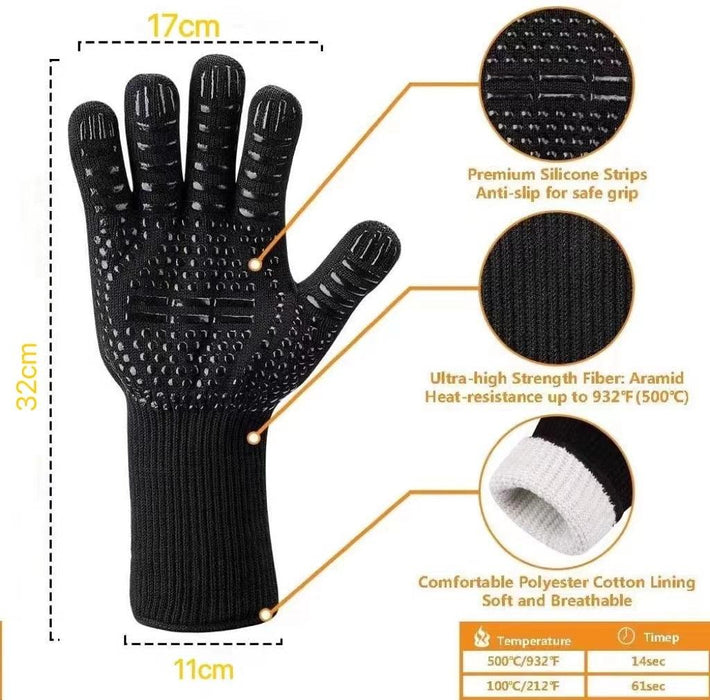 BBQ Gloves Silicone Heat-Resistant Glove Kitchen Microwave Oven Mitts 500 800 Degree Fireproof And Non-Slip Barbecue Gloves  Kitchen Gloves Long Wrist Protect Non-Slip Silicone for Barbecue Cooking