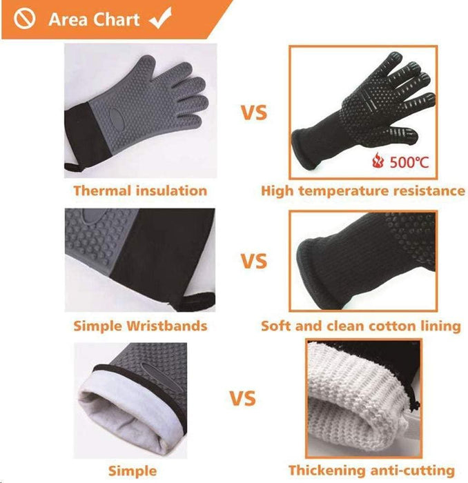 BBQ Gloves Silicone Heat-Resistant Glove Kitchen Microwave Oven Mitts 500 800 Degree Fireproof And Non-Slip Barbecue Gloves  Kitchen Gloves Long Wrist Protect Non-Slip Silicone for Barbecue Cooking