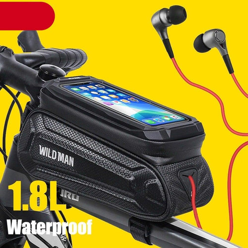 Bike Bag 1.8L Frame Front Tube Cycling Bag Bicycle Waterproof Phone Case Holder Touchscreen Bag Accessories Universal Bicycle Handlebar Bag Top Tube Bike Bag Bicycle Bag Top Tube Bag Bike Phone Case Holder Compatible With Smartphones