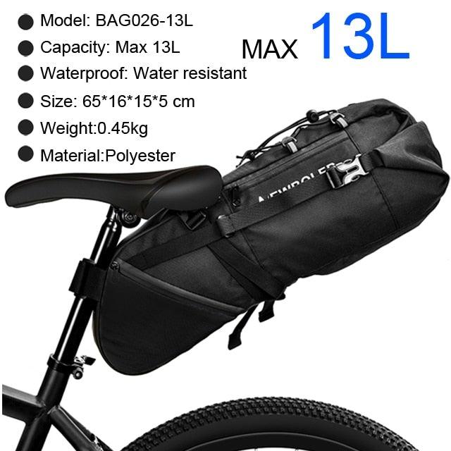 Bike Bag Waterproof Large Capacity Bicycle Bag Cycling Foldable Road Trunk Bike Packing Large Bike Bags Waterproof Bike Bag Under Seat Roll Up Cycling Rear Tail Pack Black 13L