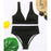 Bikini High Waist Swimwear Women's Swimsuits Push Up Ribbed Bathing Suits Black V-Neck Bikinis Set  High Waist Tummy Control Bathing Suits For Women Deep V Neck Black Comfortable Beachwear