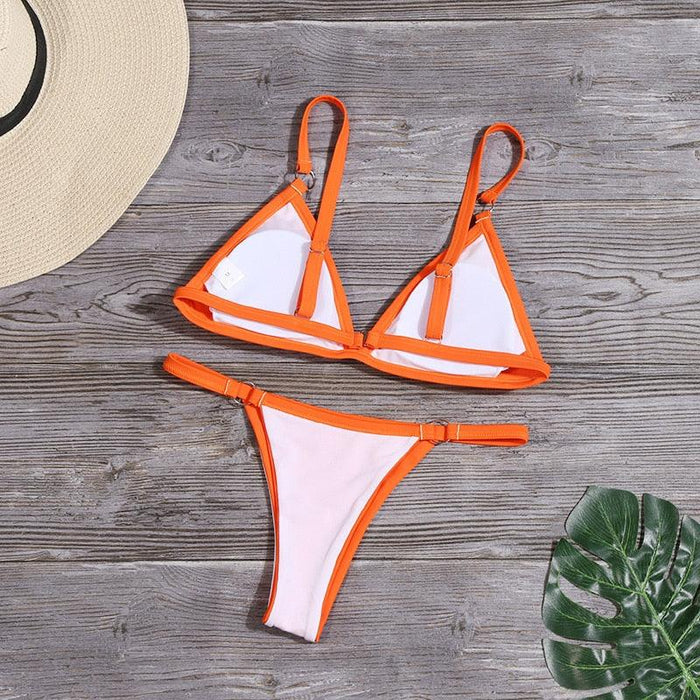 Bikini New Summer Solid Bikini Set Low Waist Swimwear Women Bathing Suit Swimsuit Female Cheeky Bikini Swimsuit Triangle Two Piece Basic Solid Thong Tanning Suits