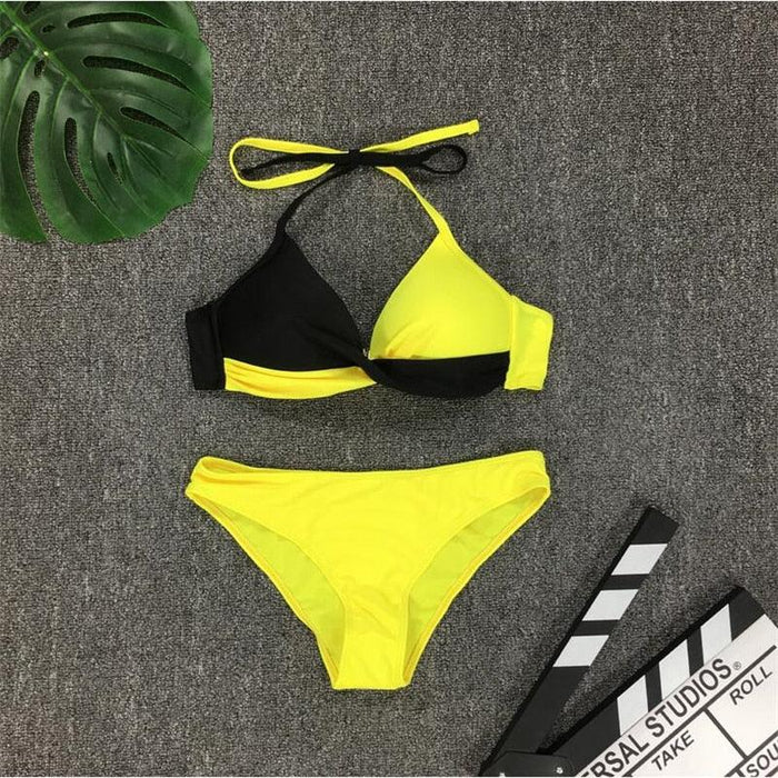 Bikini Pad Push Up Swimwear Women Swimsuit Bath Suit Bikini Set Beachwear Two Piece Costume Summer Bikini Women's Push Up Bathing Suits Swimsuits Halter Bandage Two Piece Bikini