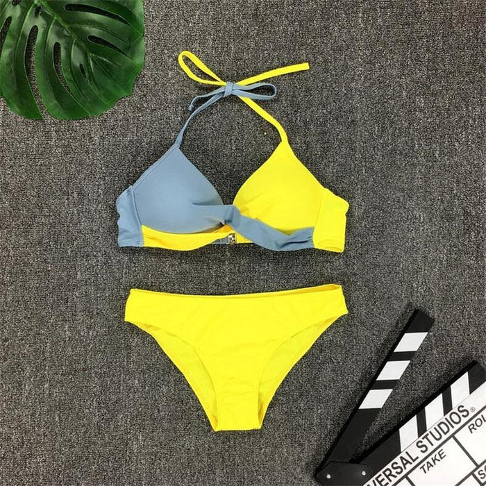 Bikini Pad Push Up Swimwear Women Swimsuit Bath Suit Bikini Set Beachwear Two Piece Costume Summer Bikini Women's Push Up Bathing Suits Swimsuits Halter Bandage Two Piece Bikini