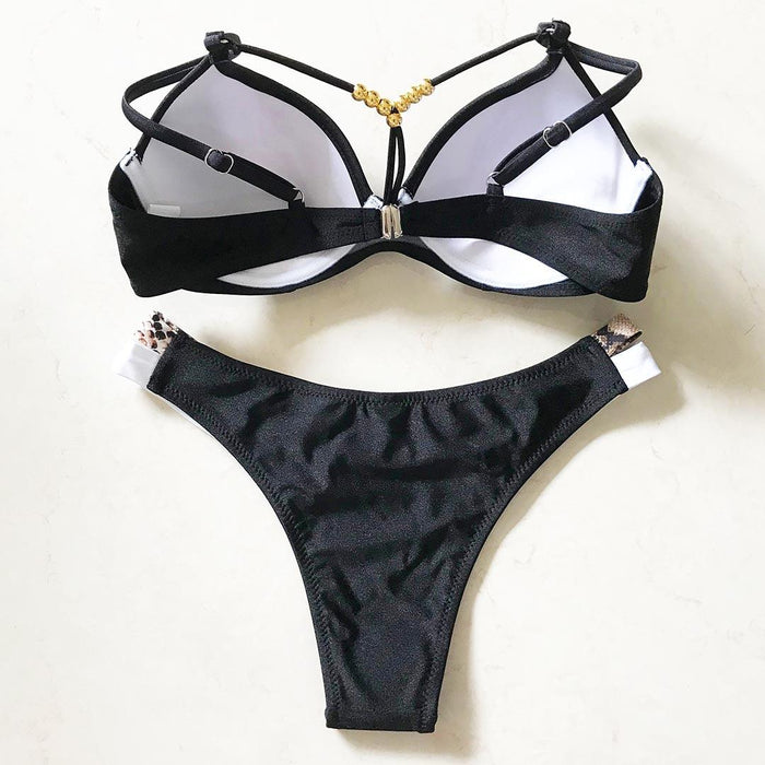 Bikini Push Up Swimsuit Female Swimwear Women Two-pieces Bikini set Bra Cup Bather Bathing Suit Swim Lady Triangle Bikini T-Back 2 Pieces Bandeau Swimsuit V Neck Swimwear Halter Push Up Bathing Suit