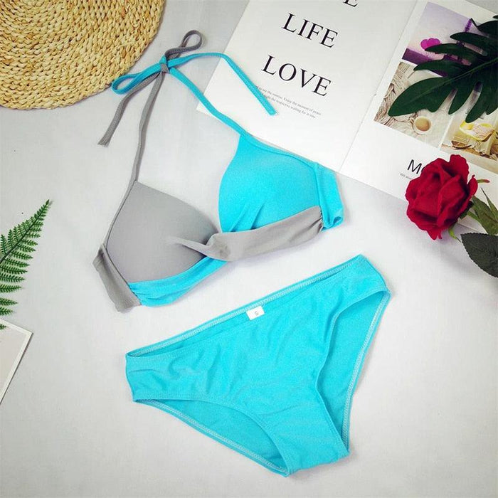 Bikini Push Up Swimwear Women Swimsuit Women's Bathing Suits Push Up Halter Bikini Swim Bottoms Two Piece Swimsuits Lace Up Halter String Triangle Bikini Sets