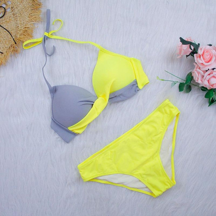 Bikini Push Up Swimwear Women Swimsuit Women's Bathing Suits Push Up Halter Bikini Swim Bottoms Two Piece Swimsuits Lace Up Halter String Triangle Bikini Sets