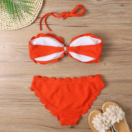 Bikini Set Women  Swimsuit Solid Swimwear Female Summer Beachwear Bathing Suit Women's Ruffle Tie Side Cute Bikini Set High Cut Strapless Padded Solid Bathing Suit