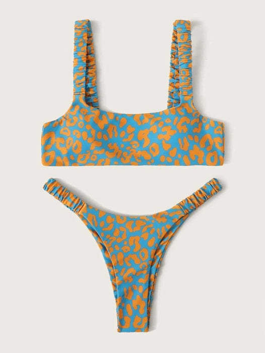 Bikini  Women Orange Leopard Push Up Padded Thong Swimsuit Female Cut Out Bathing Suit Swimwear Padded Push up Thong Bikini Sets  Swimsuits for Women