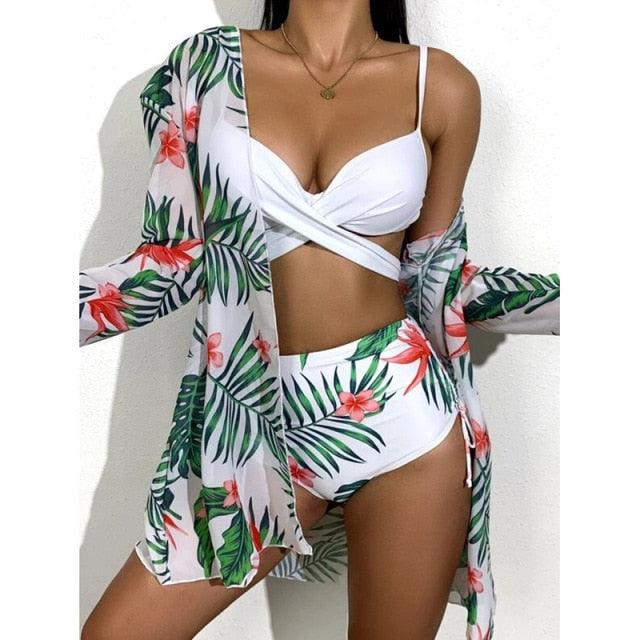 Bikini Women Push Up Swimsuit 3 Piece Bikini Set With Cover Up Women's Fashion 3 Piece Tie Dye Top Bikini Set Swimsuit Cover Up Skirt Swimwear Push Up Bather Swim Wear