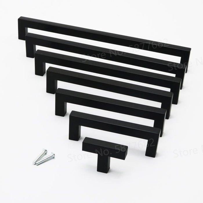 Black Cabinet Handle Square Furniture Hardware Stainless Steel Kitchen Door Knobs Cupboard Wardrobe Drawer Pulls Furniture Handle Drawer Pull Hardware Stainless Steel Kitchen Drawer Pulls Cabinet Handles