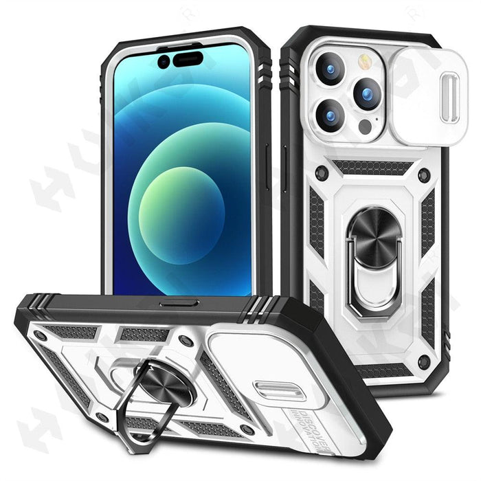 Black Durable Ring Kickstand Case  Design Case For iPhone 11 Pro XS Max 8 7 Plus 360 Full Body Protective Slide Camera Stand Protection Ring Cover Protective Case For iPhone