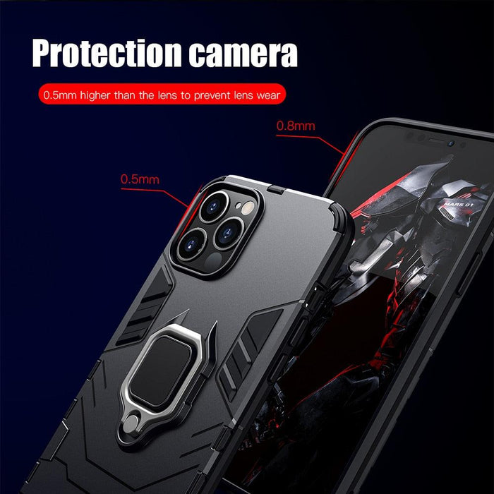 Black Simple Shockproof Armor Case for iPhone 13 Pro Max 12 Mini Ring Stand Back Cover for iPhone 11 Pro max XS XR 8 7 6 Plus SE Heavy Duty Protection Shockproof Kickstand Case Phone Cover