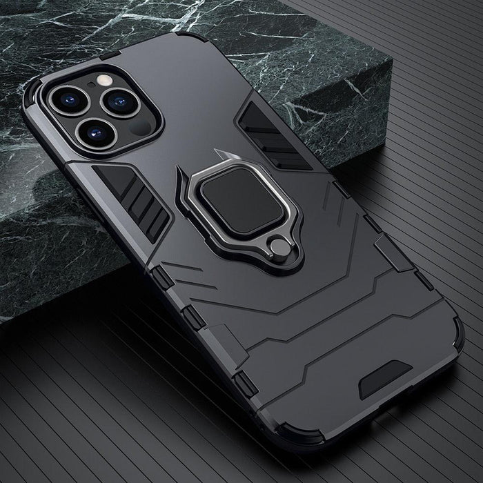 Black Simple Shockproof Armor Case for iPhone 13 Pro Max 12 Mini Ring Stand Back Cover for iPhone 11 Pro max XS XR 8 7 6 Plus SE Heavy Duty Protection Shockproof Kickstand Case Phone Cover