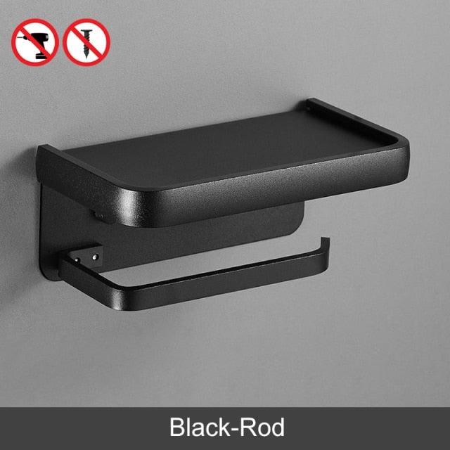 Black Toilet Paper Holder Multifunction Bathroom Storage Shelf Roll Paper Holder Toilet Paper Holder With Shelf Matte Black Toilet Paper Holder Toilet Paper Roll Holder Bathroom Adhesive Toilet Paper Holder