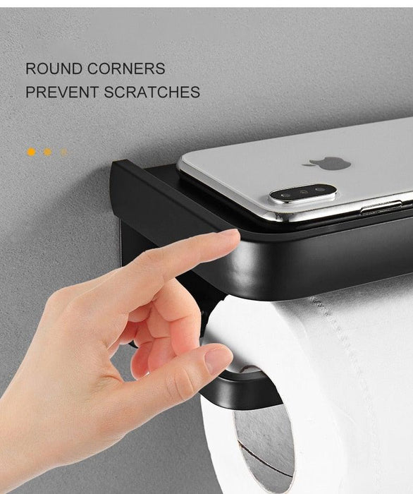 Black Toilet Paper Holder Multifunction Bathroom Storage Shelf Roll Paper Holder Toilet Paper Holder With Shelf Matte Black Toilet Paper Holder Toilet Paper Roll Holder Bathroom Adhesive Toilet Paper Holder