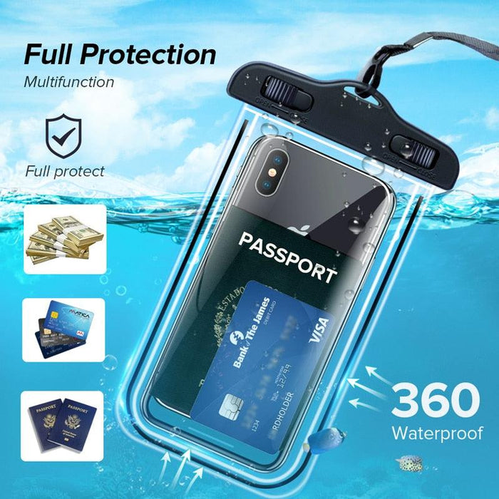 Black Waterproof Mobile Cover Pouch Mobile Case Phone Pouch for iPhone Outdoor Waterproof Phone Case Universal Bag For iPhone 13 12 11 Pro Max Waterproof Phone Pouch Case & Strap