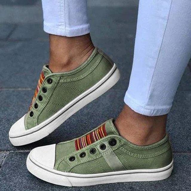 Blue Low-Cut Canvas Flat Shoes Women Casual Vulcanize Shoes New Women Summer Autumn Casual Slip On Canvas Comfortable Walking Flats Elegant Sneakers